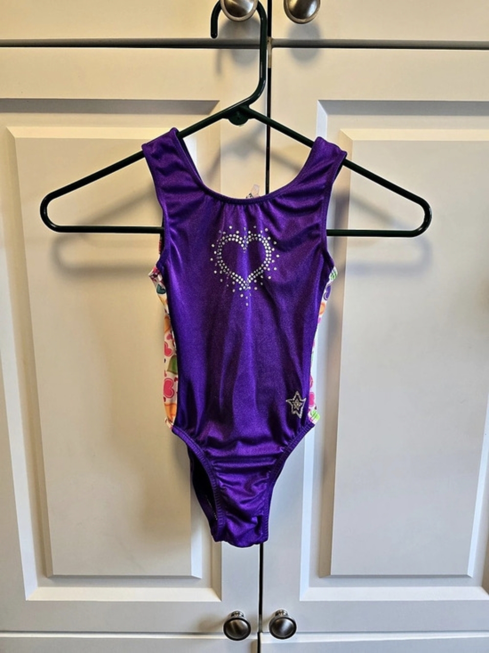GK Stars Purple Tank Gymnastics Leotard Silver Spangles Heart CM Dance